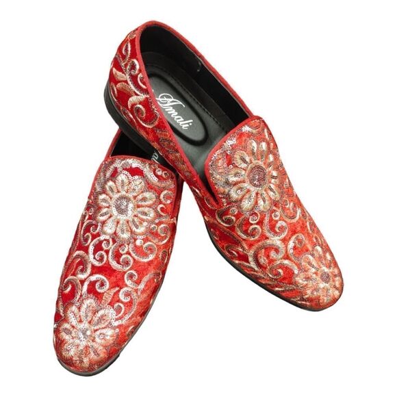 MEN'S AMALI FABIAN SPARKLE LOAFER DRESS SHOE WITH PATTERNED SEQUINS. RED 005 - Picture 1 of 7